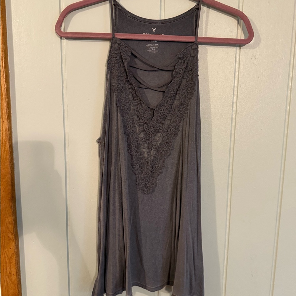American Eagle Gray Lace Detail Women's Top size medium